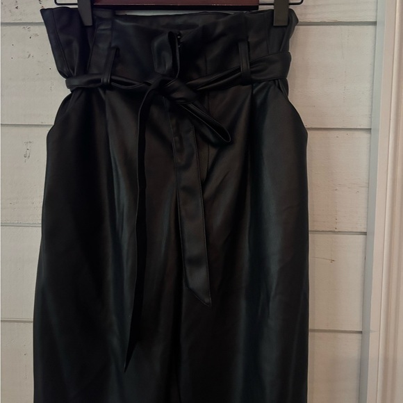 Lucy Paris Faux Leather Paperbag High Waist Ankle Pants Black - Picture 14 of 16